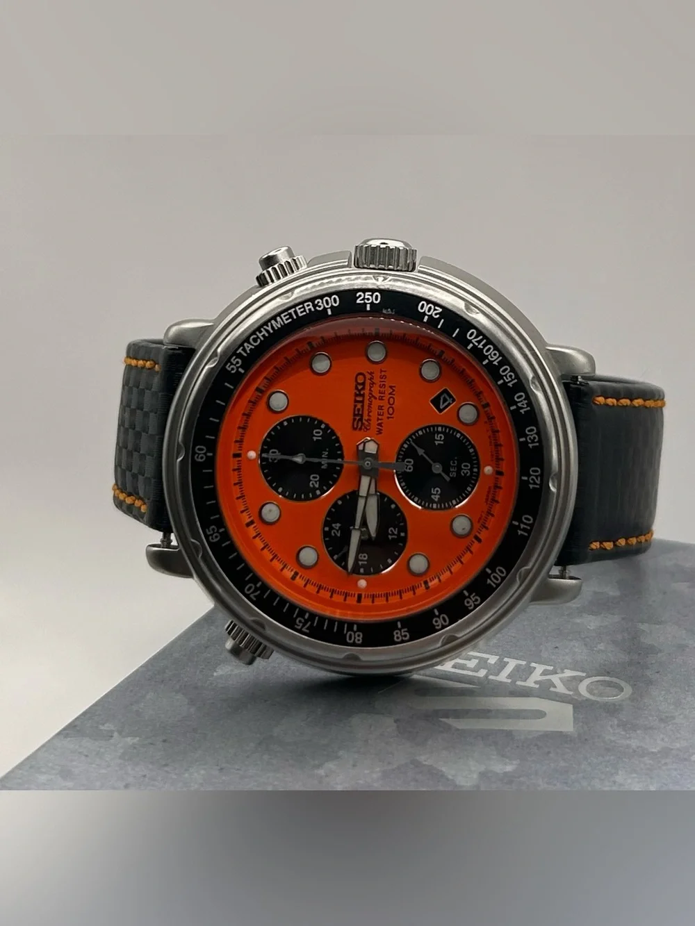 Seiko Italian Tuna Men’s Orange Dial Silver Case Chronograph Quartz 47mm Watch